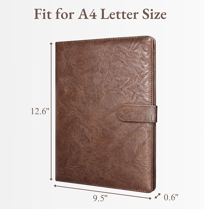 Mymazn Padfolio, Portfolio Folder, Legal Pad Holder, Resume Folder | Faux Leather Binder with Document Organizer, Business Card Holder, Letter-Size Notepad for Interview, Men & Women, Coffee