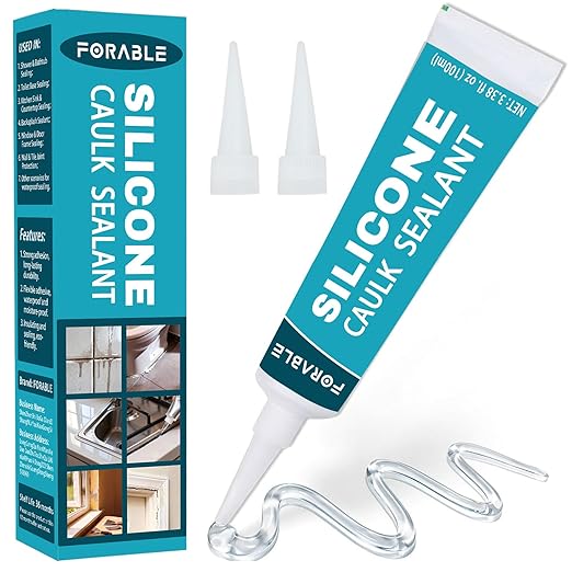 Silicone Caulk Clear Silicone Sealant Waterproof Stronger Adhesion for Kitchen & Bathroom, Window, Door 3.38 fl.oz