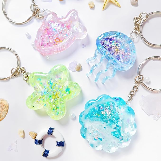 Resin Shaker Molds Set Sea Animals Keychain Charms Pack of 8 Epoxy Silicone Trays Precision Tip Applicator Bottle Kit Bundle