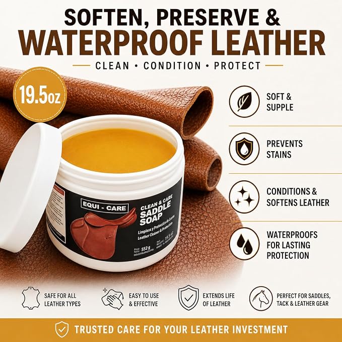 EQUI - CARE: Clean & Care Saddle Soap, Glycerin-Based soap with Added Moisturizers Designed to Clean and Condition Leather. Keep Your Leather tack and Equipment in top Condition.
