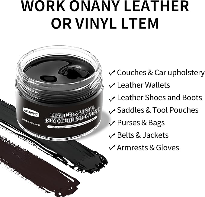 Black Leather Recoloring Balm Color Restorer Scratch Multipurpose Dye Paint Leather Repair Kits for Vinyl Sofas Furniture Faded Leather Couches Car Seats