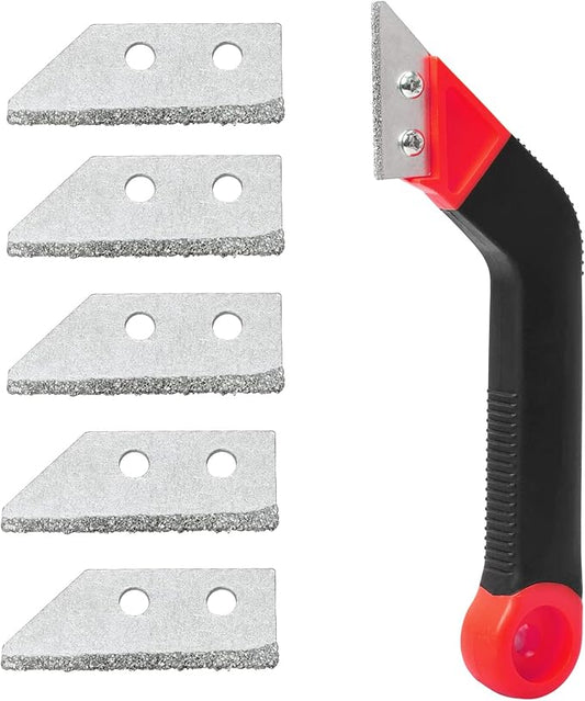 Grout Removal Tool, Tile Grout Remover Tiling Tools, Saw Angled Scraping Rake with 5 PCS Extra Replacement Blades for Tile Cleaning
