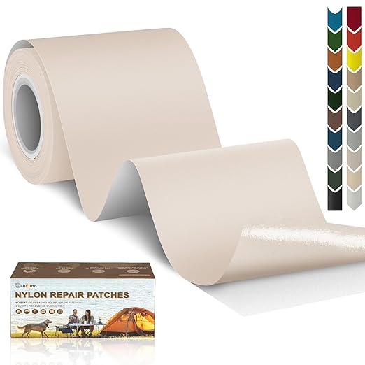 Cahomo 3x79 Nylon Repair Patch Nylon Repair Tape Self Adhesive Fabric Tapes Outdoor Camping Gear Fabric kit for Tent, Umbrella, Down Jackets, Sleeping Bag, Knapsack （Beige）