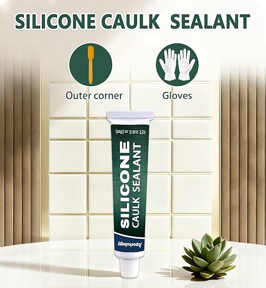 Clear Silicone Caulk Waterproof Silicone Sealant Stronger Adhesion Clear Caulk for Kitchen and Bathroom,Door, Window 0.68 fl.oz(20ml)*2