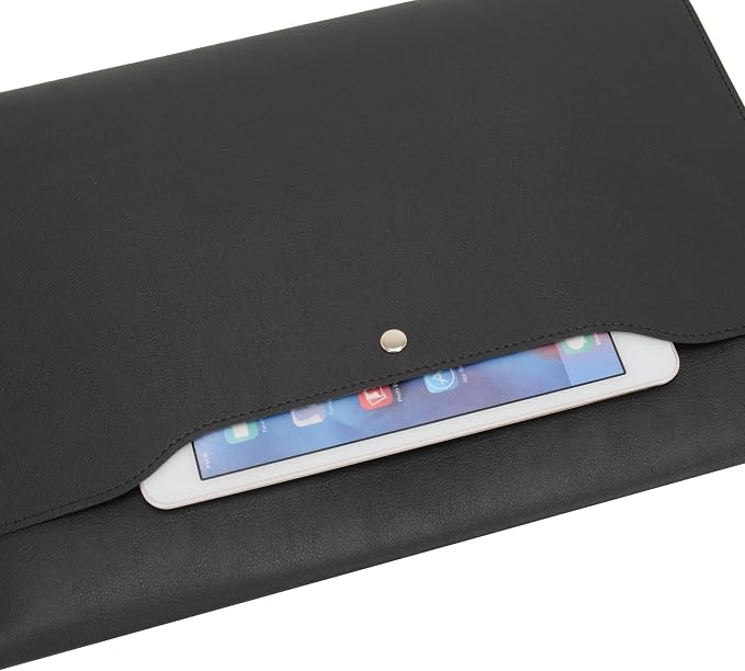 Wonderpool Envelope Case A4 PU Leather File Jacket Pocket Folder Document Case Bag with Removable Hand Strap and 4 Pocket for Documents Tablet Phone Stationery (Black)