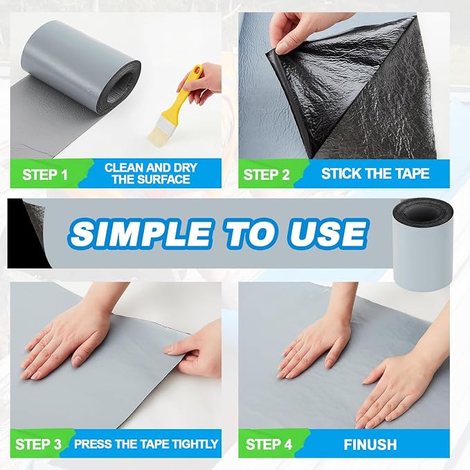 4in x 16.5ft Roof Waterproof Tape, Heavy-Duty TPU Self-Adhesive Leak Repair for Small Crack Sealing, Window Frames, RV Edge, Flashing & Quick Home Emergency Waterproof Fix (Gray)