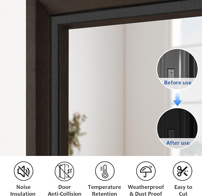 40 Feet Door Weather Stripping, Kerf Weather Stripping for Doors with Groove, Kerf Door Seal for Large Gap and Easy Installation(40, Black)