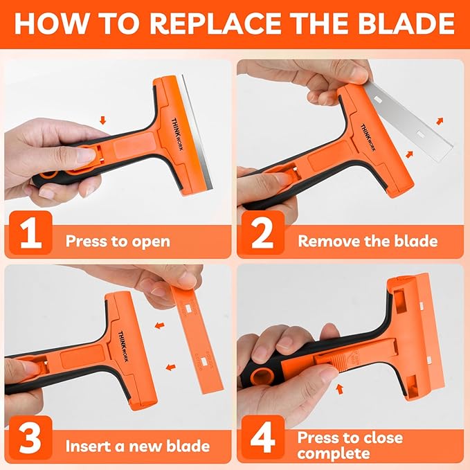 Razor Blade Scraper, 4" Razor Scraper with 20Pcs Metal & Plastic Razor Blades, Multi-Purpose Glass Window Scraper Tool for Cleaning Decals, Tint, Stickers, Labels, Caulk from Window, Oven, Stove Top