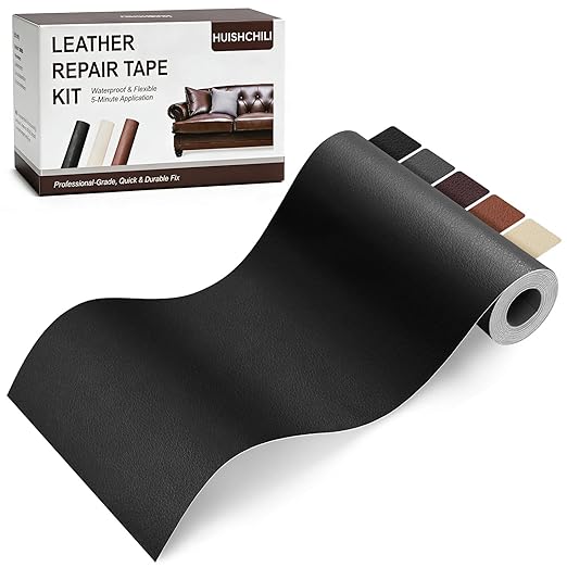 Black Leather Repair Tape, 3.15" x 59" Heavy Duty Vinyl Repair Patch, Waterproof Self Adhesive Leather Repair Kit for Fixing Holes & Scratches on Couch, Car Seat, Furniture