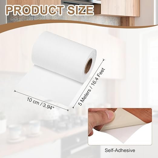 uxcell Wood Tape, 4 Inch x 16ft Self-Adhesive Wood Grain Repair Tape Patch with Plastic Scraper for Baseboards, Doors, Windows, Floor Repair and Furniture Renovation, White