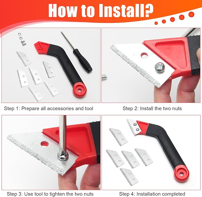 Grout Removal Tool, Tile Grout Remover Tiling Tools, Saw Angled Scraping Rake with 5 PCS Extra Replacement Blades for Tile Cleaning