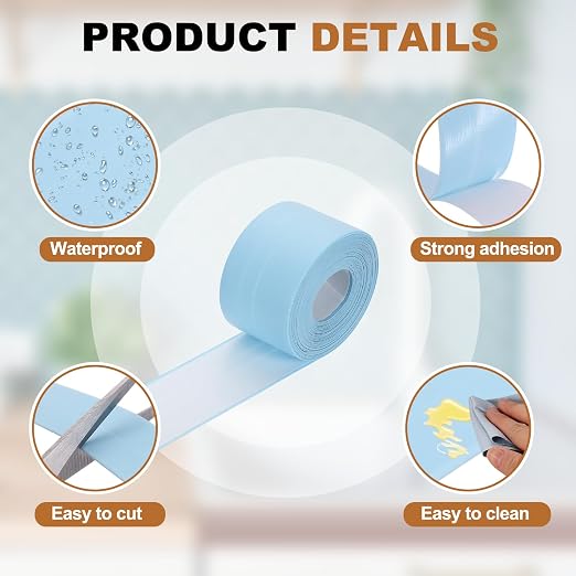 uxcell Caulk Tape Waterproof, 1.5 Inch x 16.4 ft Self-Adhesive Sealant Sealing Strip Caulking Sealant Tape PVC with Tool for Kitchen Sink Toilet Bathroom Bathtub Floor, Blue