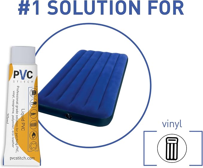 PVC Stitch Liquid Patch – Air Mattress Patch Kit Heavy Duty, Inflatable Patch Glue for PVC & PU, Inflatable Boats, Rafts, Kayaks, SUP, Hot Tubs, Waterbeds, Bounce Houses. Waterproof, 3-hr Cure, 20 ml