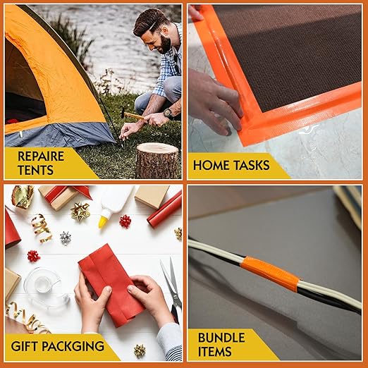 3 Rolls Orange Duct Tape, Heavy Duty Strong Industrial Colored Duct Tape 9mil x 2inch x 25yds Flexible, No Residue, Waterproof and Tear by Hand, Multi-Use for Indoor & Outdoor Repairs