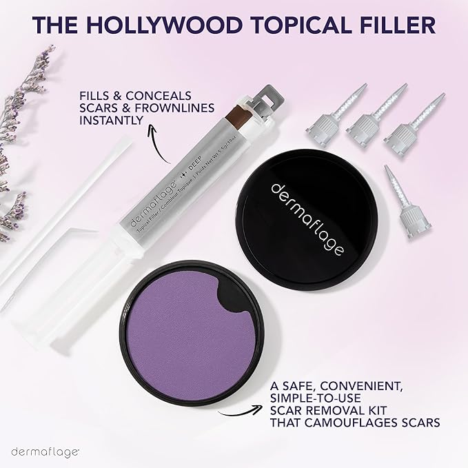 Dermaflage Scar Filler Kit - Deep - Deep Scar Cover and Waterproof Concealer for Acne Scars Wrinkles, and Ice Pick Scars Makeup, 1 mo supply