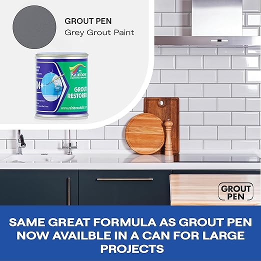 Grout Pen Grey Grout Paint: Waterproof Tile Paint Grout Refresh Restorer for Floor, Kitchen & Bathroom Shower Tiles - Grey - Can Size for Larger Projects - 125ml (4.2oz)
