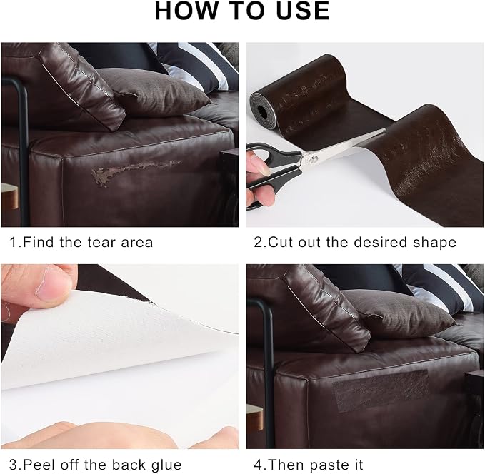 YAFLC Leather Repair Patch for Furniture, 4" x 63" Self Adhesive Leather Repair Kit Vinyl Repair Tape for Car Seat Sofa Jackets Couches Chair Glossy Coffee