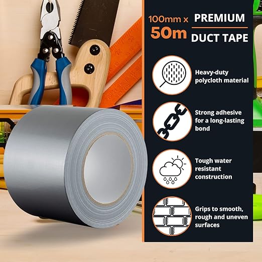 GTSE Wide Duct Tape, Silver, 4 Inches x 55 Yards (164 ft), Heavy Duty, Waterproof Repair Tape for Indoor or Outdoor Use, 1 Roll