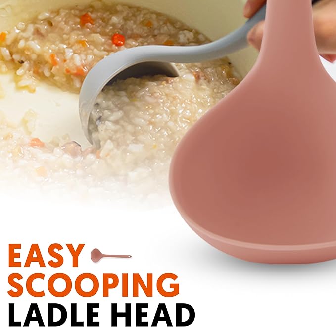 Platinum Silicone Cooking Ladle for Baking, Scraping & Mixing, 100% Food Grade Colorful Silicone Kitchen & Serving Utensils, Heat Resistant, Non-Stick Cookware - 8.6 inch Dry Rose