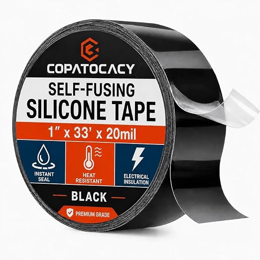 Self-Fusing Silicone Sealing Tape, Waterproof Repair Tape for Hose, Pipe, Electrical Cable, High Strength Leak Fix Wrap, Weatherproof Emergency Insulation Tape (1" x 33' x 20mil) Black