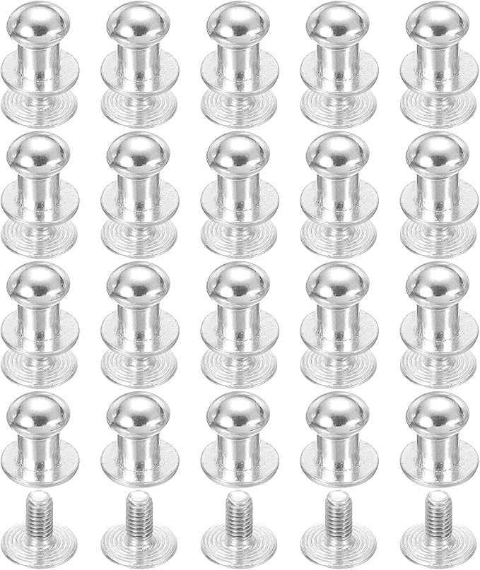 PATIKIL 6 mm Leather Rivets, 20 Sets Ball Head Stud Screw Back Round Head Button Chicago Screw Nipple Stud Rivet for Leather DIY Craft Handbag Belt Repairs, Silver Tone