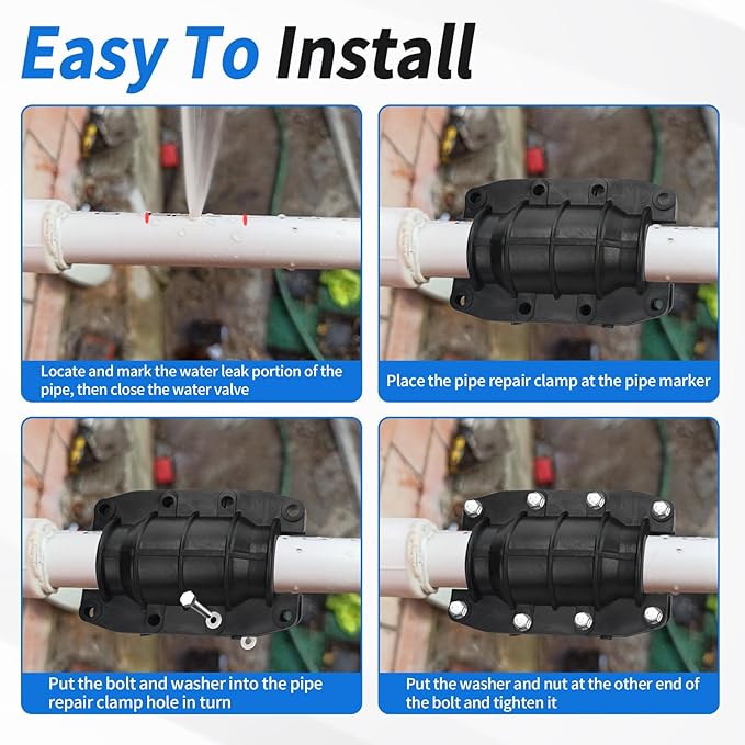 Pipe Repair Clamp Leak Sealer, 3/4 Inch Water Pipe Clamp Repair Kit, for Emergency Pipe Repair of OD 20MM Plastic and Metal Pipes