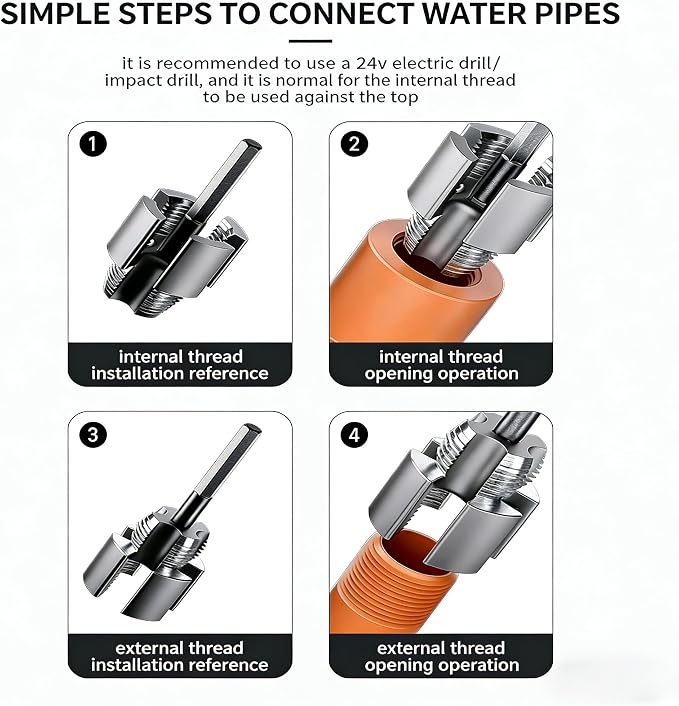 Pvc Pipe Threader, Pipe Tapping and Threading Tool, 4 in 1 Water Pipe Threader, Pipe Thread Cutting Tools for 1/2'' 3/4'' 1'' Dies, External & Internal Pipes Threader, Water Pipe Threading Tool