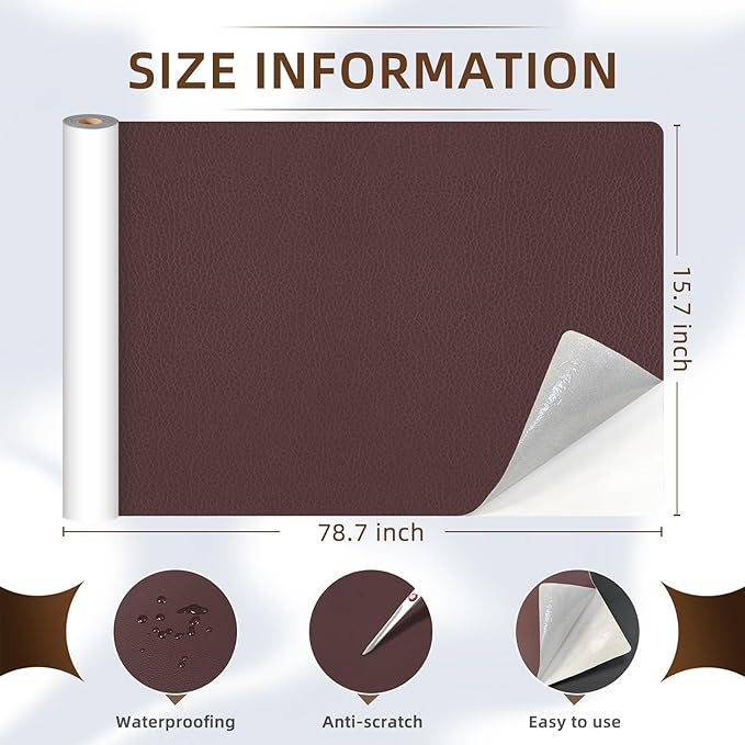 CHEIGHY Leather Repair Kit Self Adhesive Leather Repair Patch for Furniture 15.7X79 inch Vinyl Repair Kit for Couches Car Seats Sofa Office Chair Belt Jackets (Coffee)