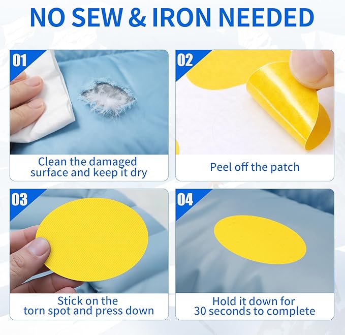 Waterproof Self-Adhesive Nylon Fabric Repair Tape - Tent Repair Kit,48pcs Fabric Patches for Tent, Jacket, Clothes, Puffer Down Jacket,Sleeping Bag, Outdoor Gear Tenacious Repairs Tape, Yellow