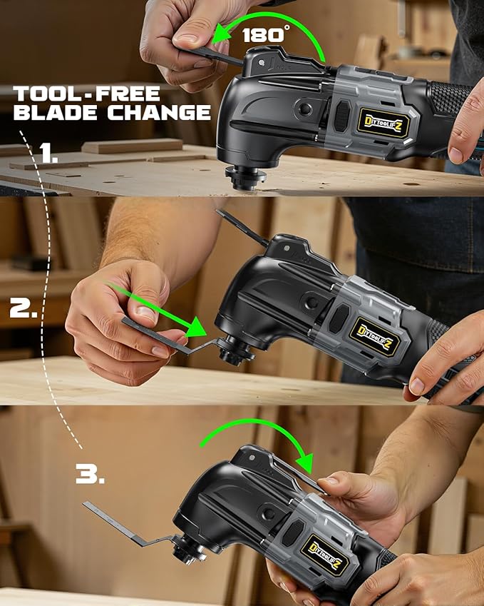 Cordless Oscillating Tool for Dewalt 20V Battery, 6 Variable Speed Brushless-Motor Tool, Oscillating Multi Tool Kit for Cutting Wood Drywall Nails Remove Grout & Sanding(Battery Not Included)