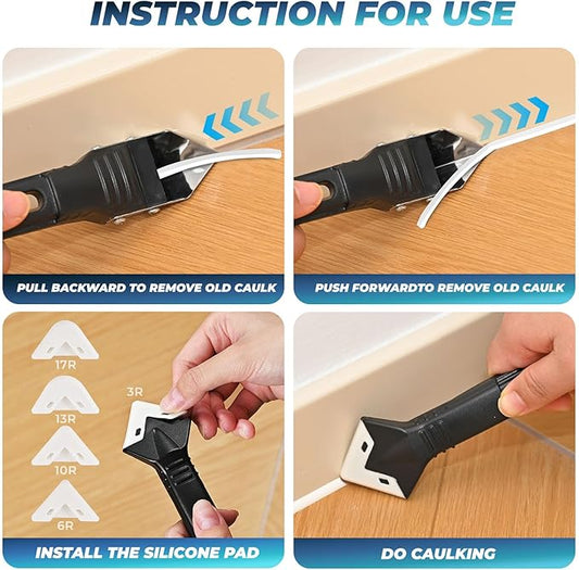 Caulking Tool 3 in 1 Silicone Caulking Grout Removal Sealant Finishing Tool Glass Glue Angle Scraper with Grout Scraper for Kitchen Bathroom Floor, Wall Surface,Window,Sink Joint,Frames Seal