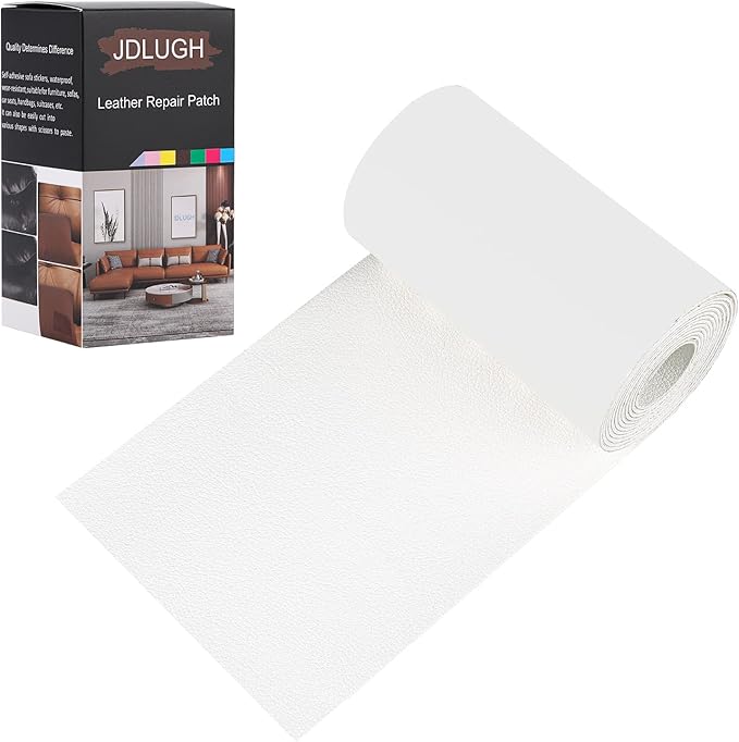 JDLUGH Sofa Leather Repair Patch Tape 3.5x60 Inch Large Self Adhesive Leather Sofa, Car Seat, Leather Furniture, Vinyl Repair Patch Kit (3.5x60 Inch, White)