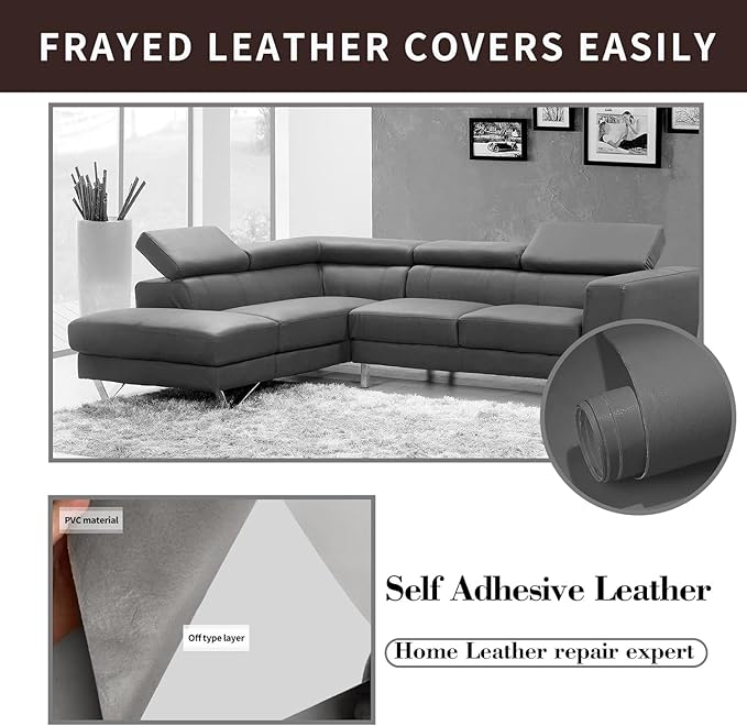 Leather Repair Patch, Self Adhesive Leather Repair, Large Vinyl Patch Tape for Couches, Furniture, Car Seats, Cabinets, Wall, Handbags （Grey, 3.5X79 Inch）