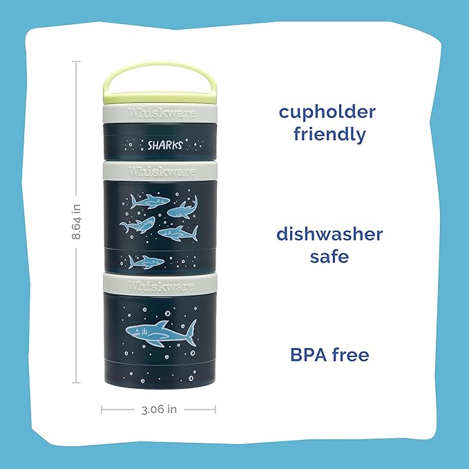 Whiskware Stackable Snack Containers for Kids and Toddlers, 3 Stackable Snack Cups for School or Travel, Sharks(Pack of 1)