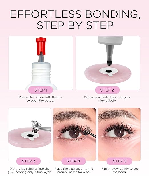 BEYELIAN Lash Cluster Glue Strong Hold Eyelash Extension Black Glue Long Lasting 3-4 Weeks Waterproof & Hypoallergenic Formaldehyde-Free for Open Eyes DIY Salon Use Only(5ML)
