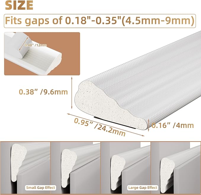 2Pcs×196" Wedge-Shape Foam Window Weather Stripping Door Seal Strip,Soundproofing Frame Insulation Tape for Exterior Front Door,Noise Cancelling Window Inserts,Door Gap Filler Light Blocker,White