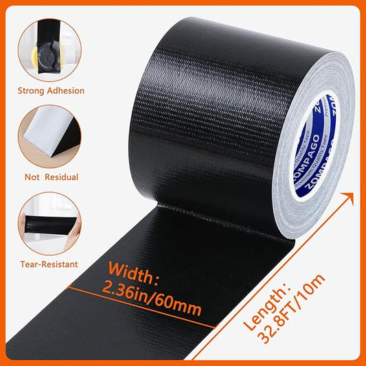 ZOMPAGO Black Window Weather Sealing Tape 2.4in x 33FT, Cloth Draft Stopper for Sliding Door & Gap Filler, Strong Adhesive Window Seal Tape Air Conditioner Door Weather Stripping Insulation