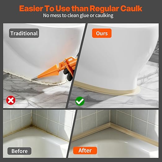 Dstorelhp 2 Rolls Beige Caulk Tape Waterproof Self Adhesive, Decorative Caulking Tape for Kitchen, Countertop, Bathroom, Sink, Bathtub, Toilet, Shower (1.5" x 10.5Ft)