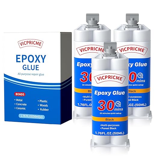Vicpricme Plastic Glue,2 Part Epoxy Glue Black, 1.76oz Syringe, Waterproof Plastic Weld Adhesive, can Bond Metal, Plastics, Wood, Ceramics, is The Best Golf Club Epoxy Resin Crack Repair Glues (3)