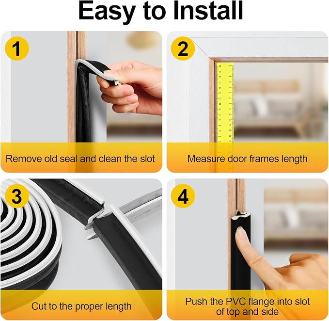 Door Weather Stripping, Kerf Weather Stripping for Doors with Groove,Weather Stripping Door Seal for Large Gap and Easy Installation(26, Black)