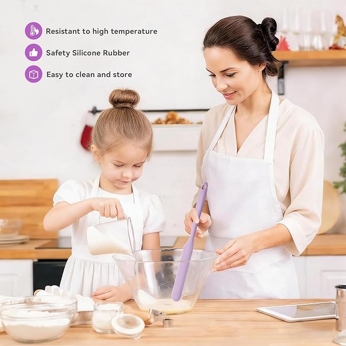 Silicone Jar Spatula Set of 4, Long Handle Skinny Spatula and Spurtle for Sourdough Starter, Flexible Jar Scraper for Peanut Butter, Jam, Icing, Cream with No Batter Left Behind (4)