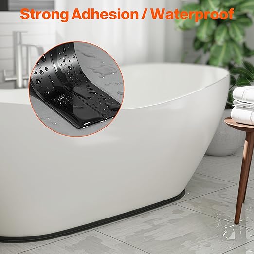 Dstorelhp 2 Rolls Black Caulk Tape Waterproof Self Adhesive, Decorative Caulking Tape for Kitchen, Countertop, Bathroom, Sink, Bathtub, Toilet, Shower (1.5" x 10.5Ft)