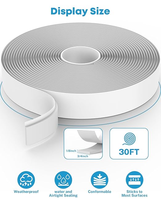 Kohree Butyl Tape White 2 Pack, 1/8-Inch x 3/4-Inch x 30-Foot, Butyl Sealant Tape RV Putty Rubber Seal Tape Leak Proof for RV Repair, Window, Boat Sealing