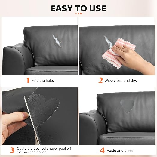 Black Leather Repair Tape Kit, 4×63 in Repair Kit for Furniture, Car Interior, Couth, Car Seat, Upgraded Strong Self Adhesive Leather Patch