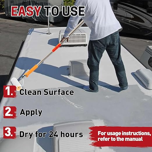 RV Roof Sealant Waterproof, RV Roof Coating for RV, Camper and Trailer RV Roof Repair Kit Includes 1 Gallon Roof Coating, 2 Pack 10.5 OZ Self-Leveling Sealant, 4" x 50' RV Sealant Tape