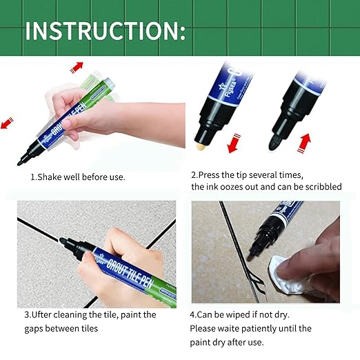 5 PCS Tile Grout Pen Home Repair Pen Tile Paint Markers for Tiles Floor Wall Bathroom Kitchen Repair Tools (Black)