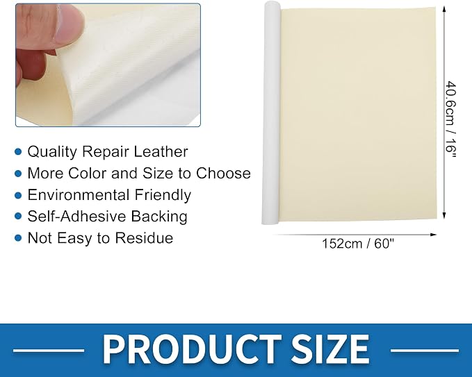 Self Adhesive Leather Repair Patch Strong Stickiness 60"x16" Leather Repair Tape PU Leather Beige White 1 Pcs