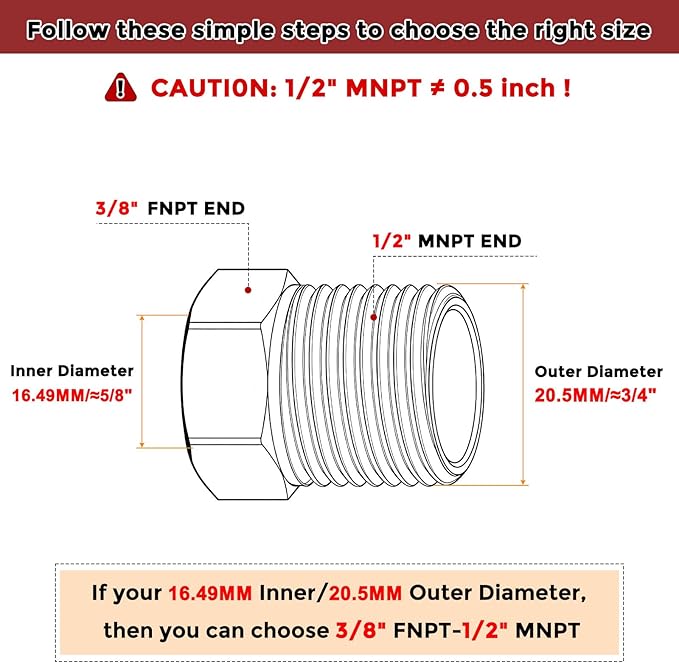 Pack of 5, 1/2" Male G to 3/8" FeMale NPT Solid 304 Stainless Steel Hex Bushing, Hose Fittings Adapter Reducer for Pipe Leak Repair, Bathroom Remodeling, Tool Extensions