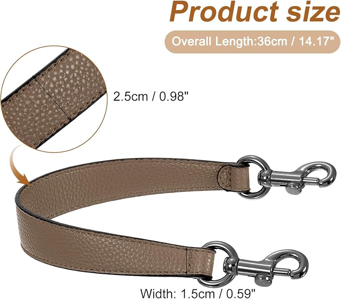 uxcell 14.17 Inch PU Leather Short Bag Strap with Clasp, Purse Handles Handbags Replacement Straps for Clutch Bag Underarm Bags, Dark Khaki, Grey Buckle