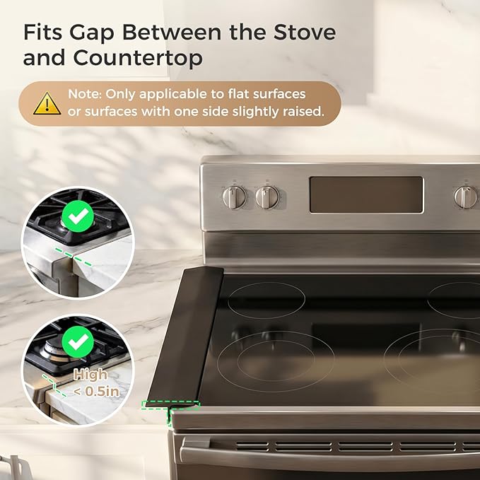 Silicone Stove Gap Covers with Stainless Steel, Oven Gap Filler Seals Gaps Between Stovetop and Counter, Stove Gap Guards Range Trim Kit, Easy to Clean Stove Gap Guard (Black 2 Pack,20.86")